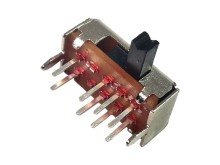 Dvojnásobný posuvný prepínač 3 polohy do PCB 90°