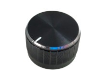 Hliníkový gombík na potenciometer 29mm, oska 6mm, čierny s ukazovateľom
