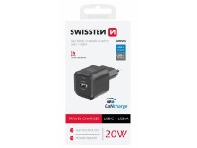 SWISSTEN Nabíjačka Power Delivery USB-C + USB-A 20W čierna