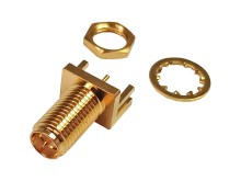 Reverzný SMA konektor panelový / PCB s maticou - zlatený